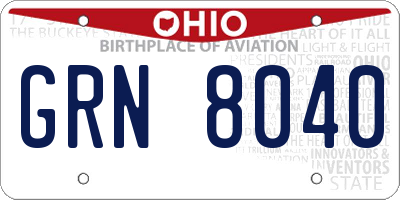 OH license plate GRN8040
