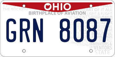 OH license plate GRN8087