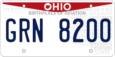 OH license plate GRN8200