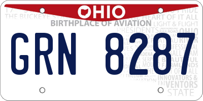 OH license plate GRN8287