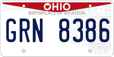 OH license plate GRN8386