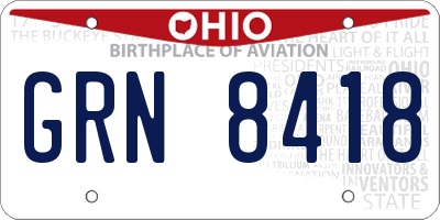 OH license plate GRN8418
