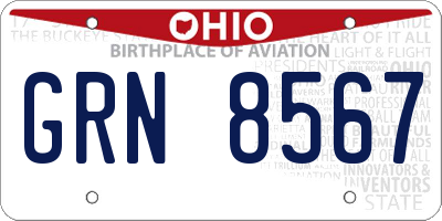 OH license plate GRN8567