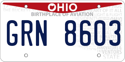 OH license plate GRN8603