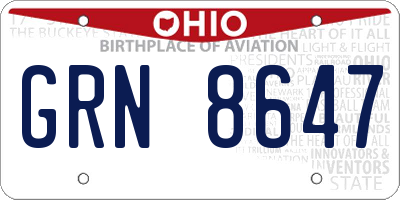OH license plate GRN8647