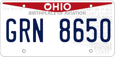 OH license plate GRN8650