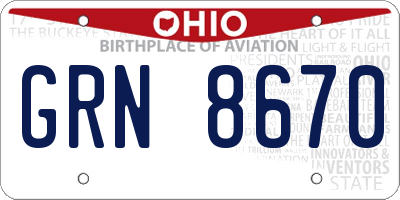 OH license plate GRN8670