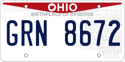 OH license plate GRN8672