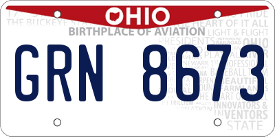 OH license plate GRN8673
