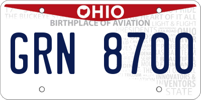OH license plate GRN8700