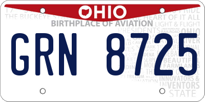 OH license plate GRN8725