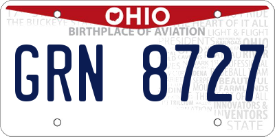 OH license plate GRN8727