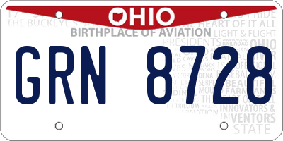 OH license plate GRN8728