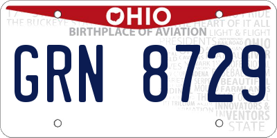 OH license plate GRN8729