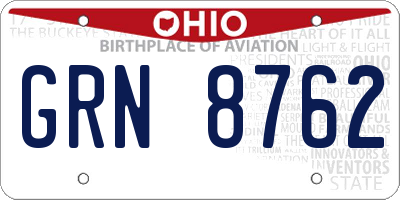 OH license plate GRN8762