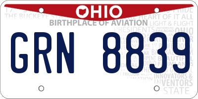 OH license plate GRN8839