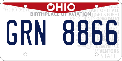 OH license plate GRN8866