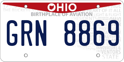 OH license plate GRN8869