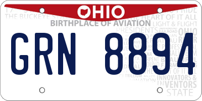 OH license plate GRN8894