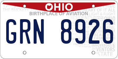 OH license plate GRN8926