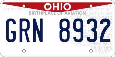 OH license plate GRN8932