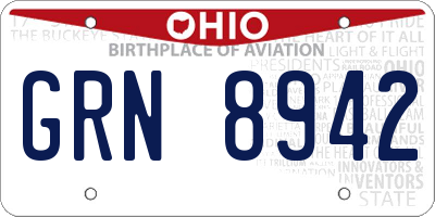 OH license plate GRN8942