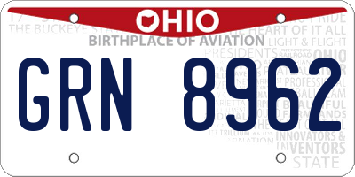 OH license plate GRN8962