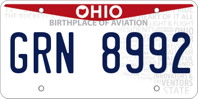 OH license plate GRN8992