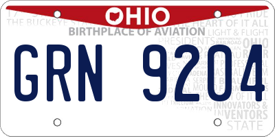 OH license plate GRN9204