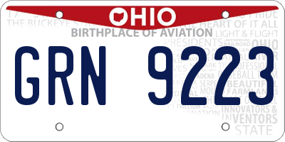 OH license plate GRN9223