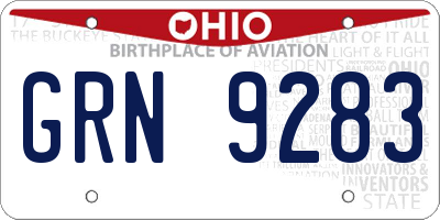 OH license plate GRN9283