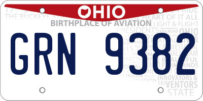 OH license plate GRN9382
