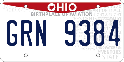 OH license plate GRN9384