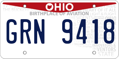 OH license plate GRN9418