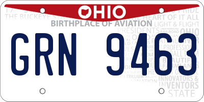 OH license plate GRN9463