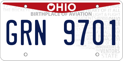 OH license plate GRN9701