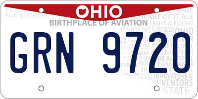 OH license plate GRN9720