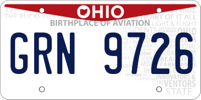 OH license plate GRN9726