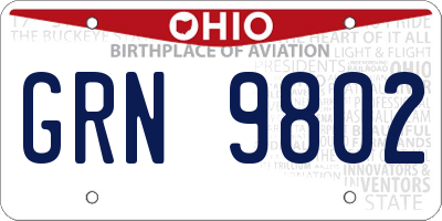 OH license plate GRN9802
