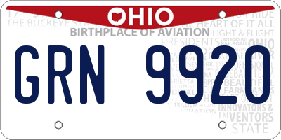 OH license plate GRN9920