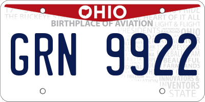 OH license plate GRN9922