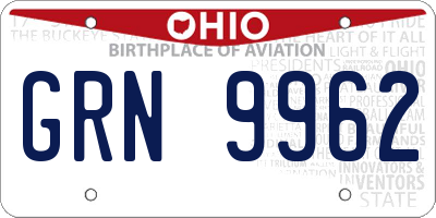 OH license plate GRN9962