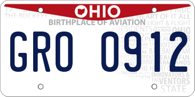 OH license plate GRO0912
