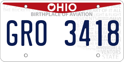 OH license plate GRO3418