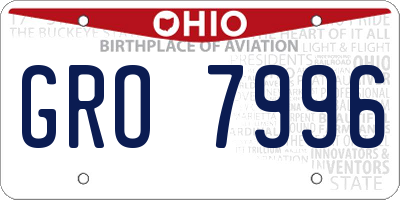 OH license plate GRO7996