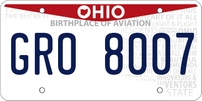 OH license plate GRO8007