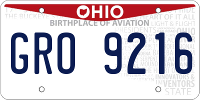 OH license plate GRO9216