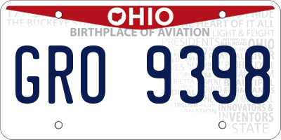 OH license plate GRO9398