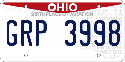 OH license plate GRP3998