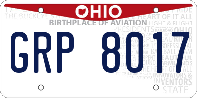 OH license plate GRP8017